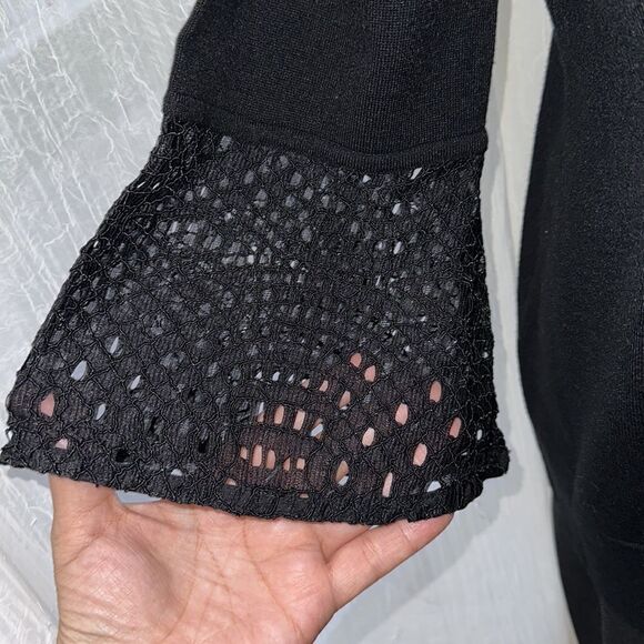 Isaac Mizrahi M Black Lace Bell Sleeve Button Front Knit Cardigan - Picture 5 of 11